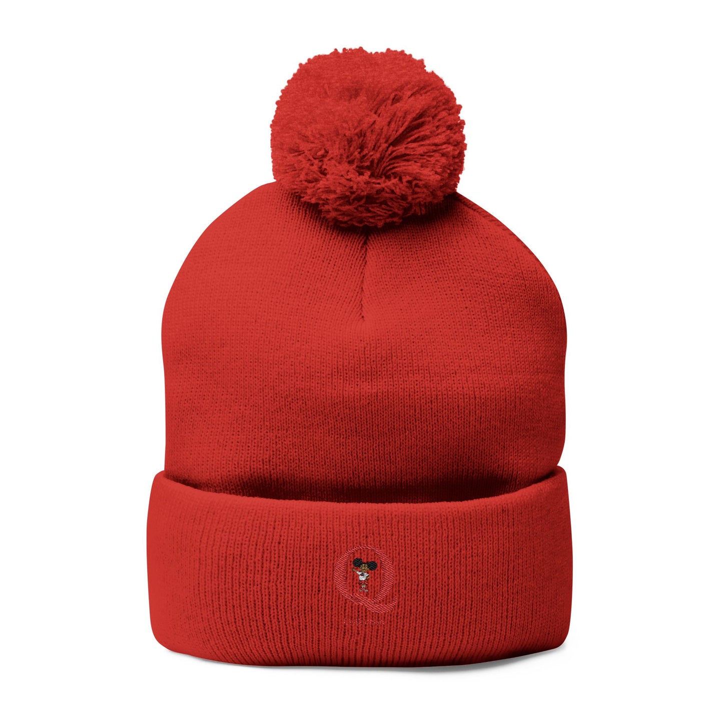 "Q" Pom-Pom Knit Cap (Embroidery)