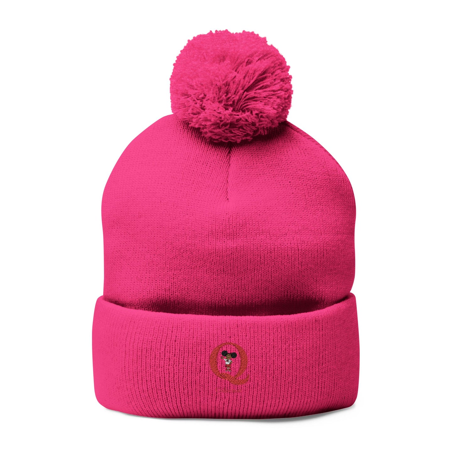 "Q" Pom-Pom Knit Cap (Embroidery)
