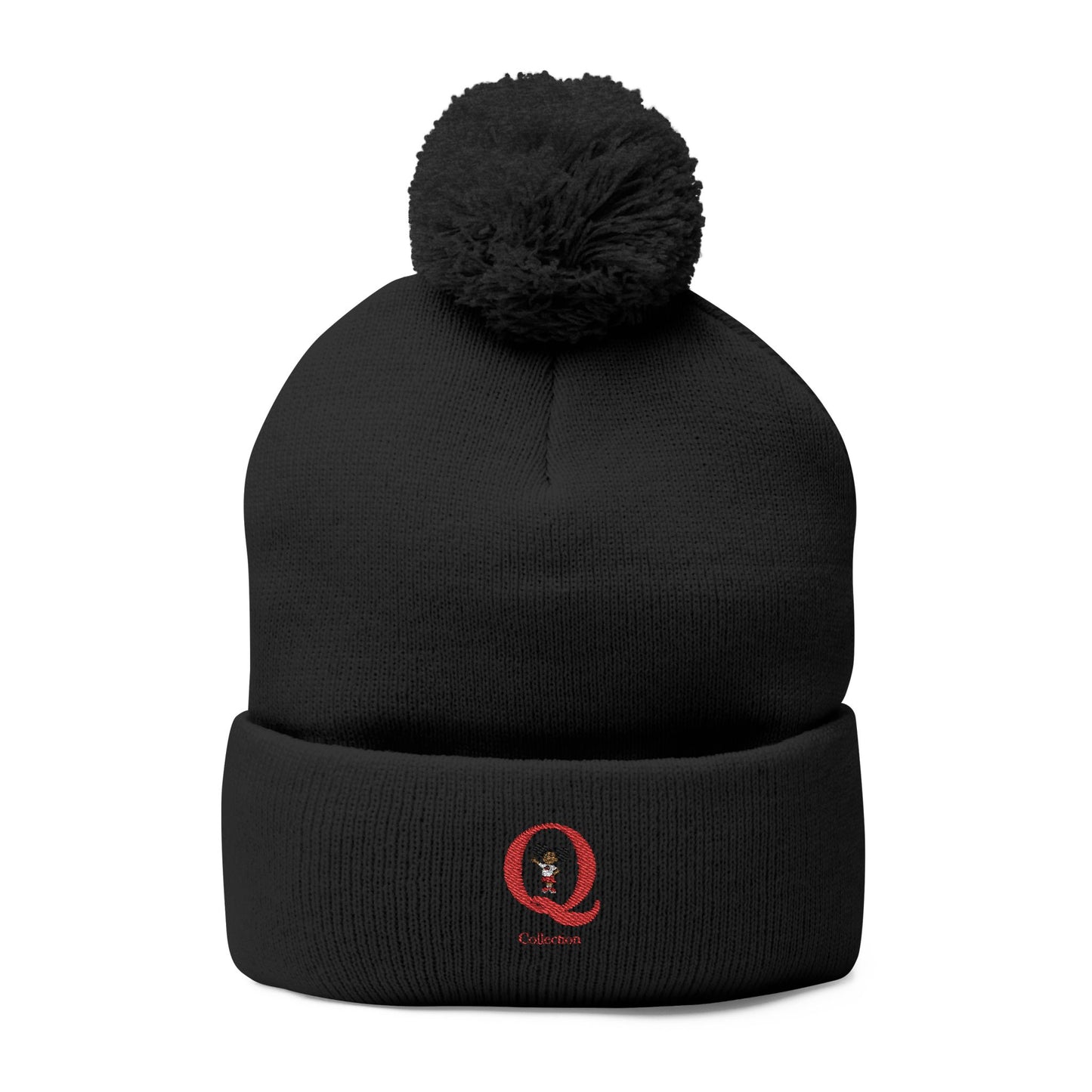 "Q" Pom-Pom Knit Cap (Embroidery)
