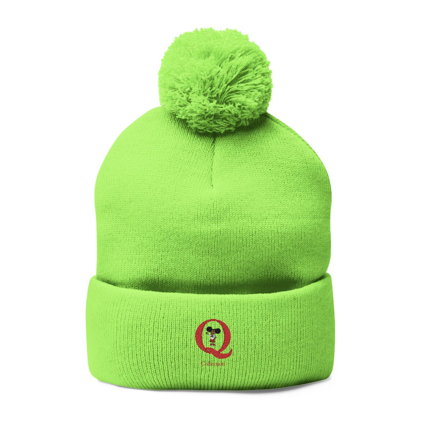 "Q" Pom-Pom Knit Cap (Embroidery)