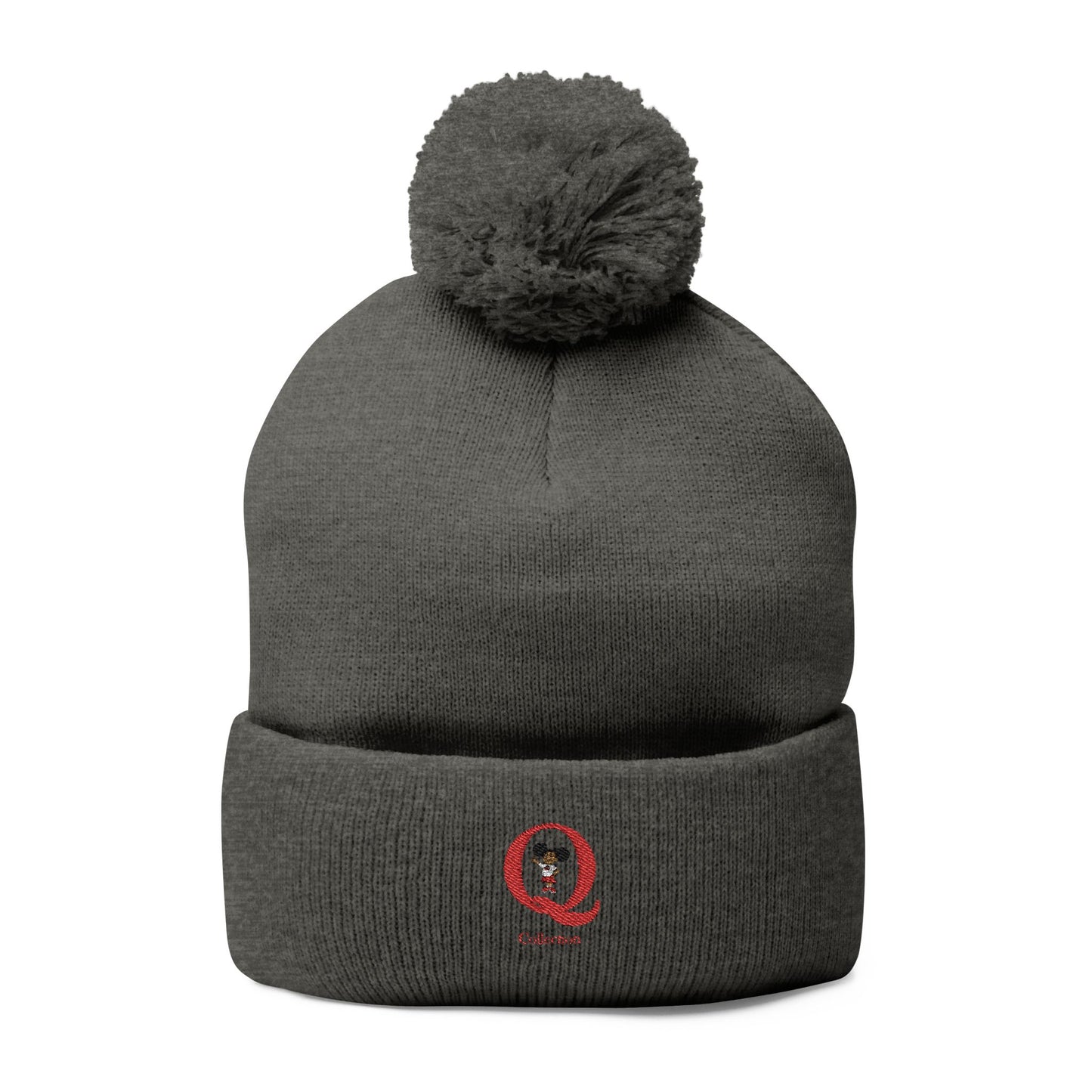 "Q" Pom-Pom Knit Cap (Embroidery)