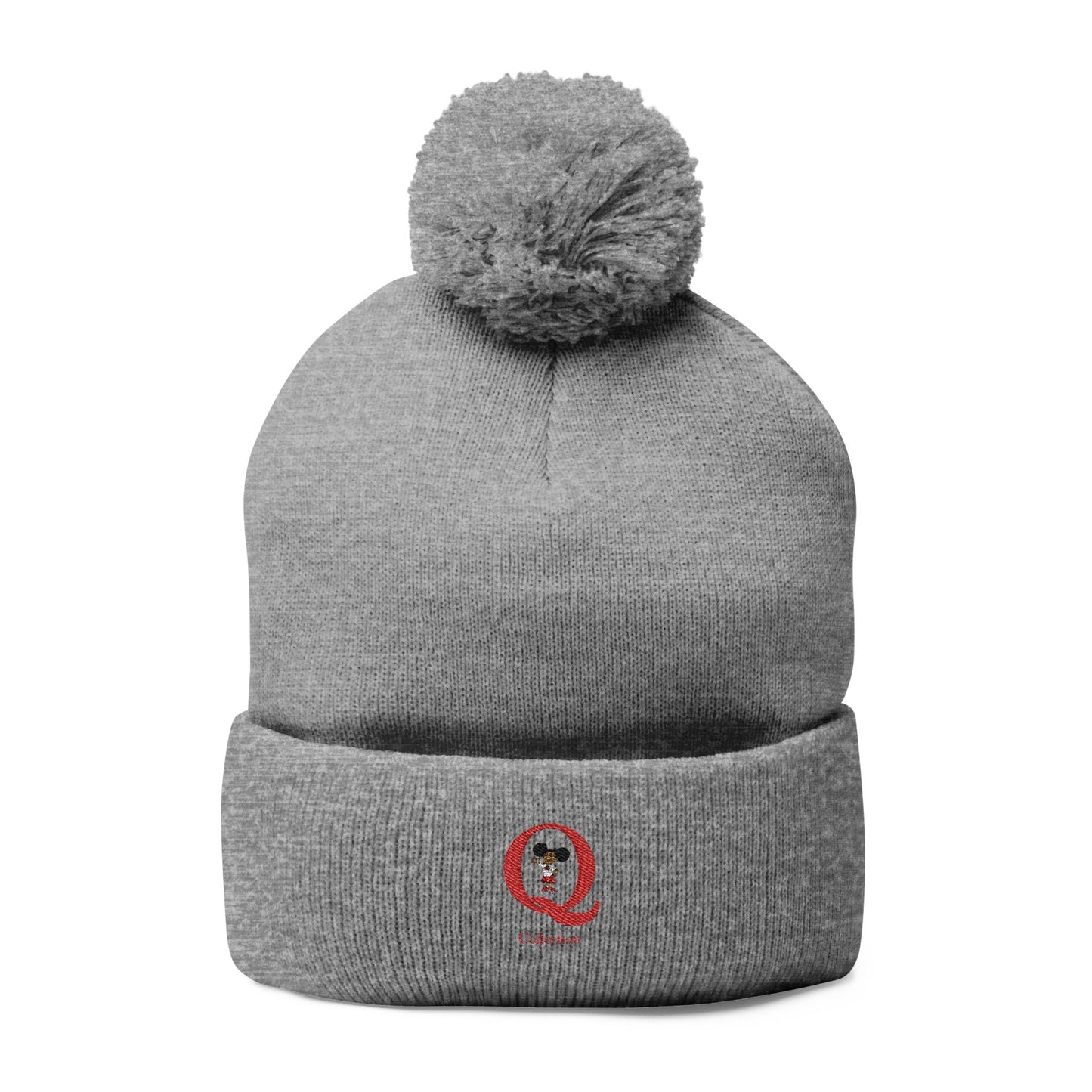 "Q" Pom-Pom Knit Cap (Embroidery)
