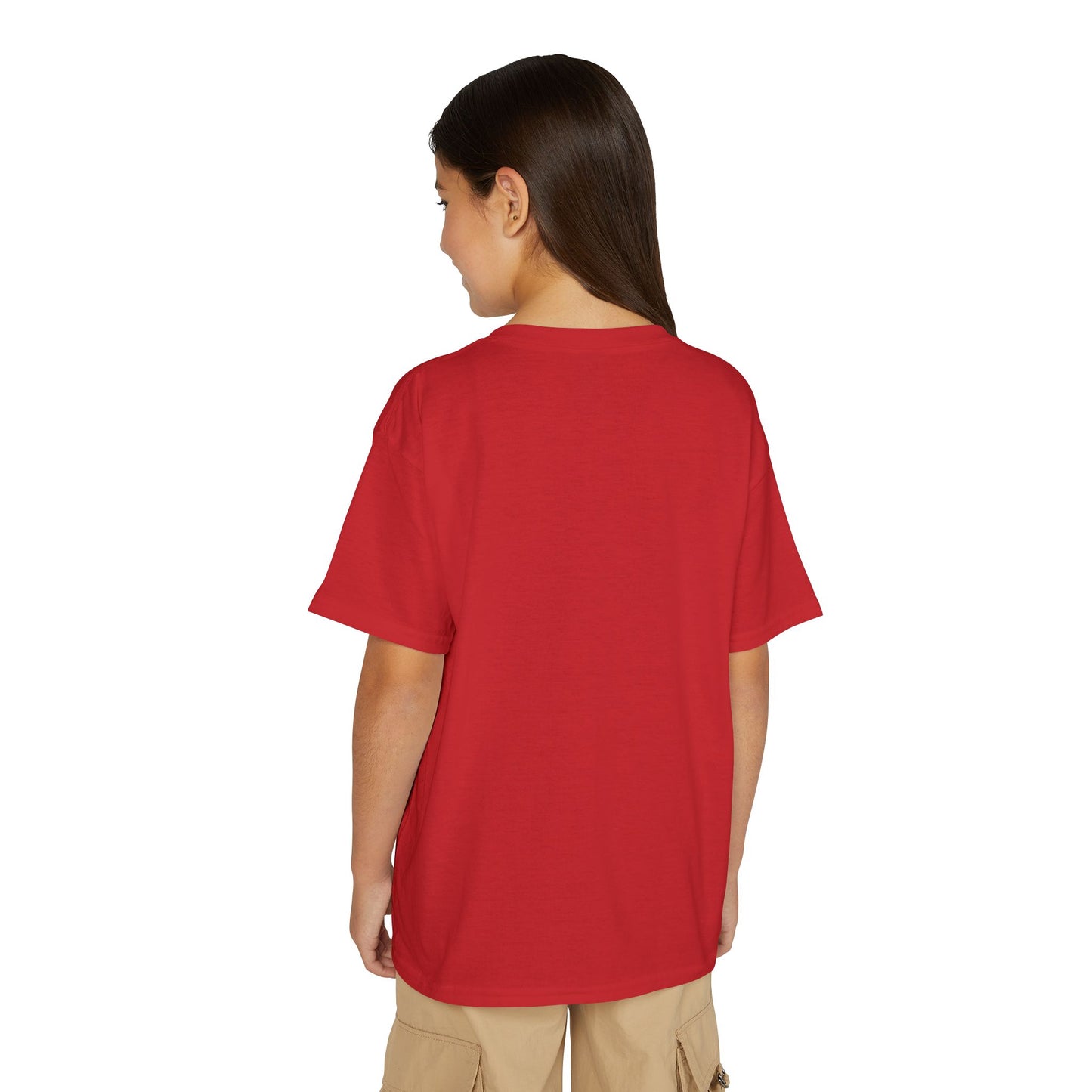 Youth T-Shirt — Red Letter "Q" with Cartoon Girl Graphic
