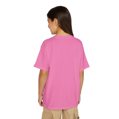 Youth T-Shirt — Red Letter "Q" with Cartoon Girl Graphic