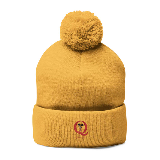 "Q" Pom-Pom Knit Cap (Embroidery)
