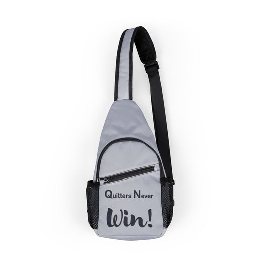 Motivational Chest Bag - Quitters Never Win, Sling Bag, Casual Backpack, Gym Bag, Everyday Use, Gift for Sports Lovers