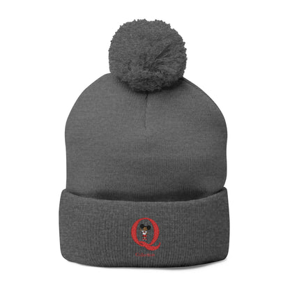 "Q" Pom-Pom Knit Cap (Embroidery)