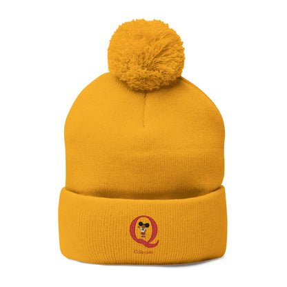 "Q" Pom-Pom Knit Cap (Embroidery)