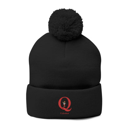 "Q" Pom-Pom Knit Cap (Embroidery)