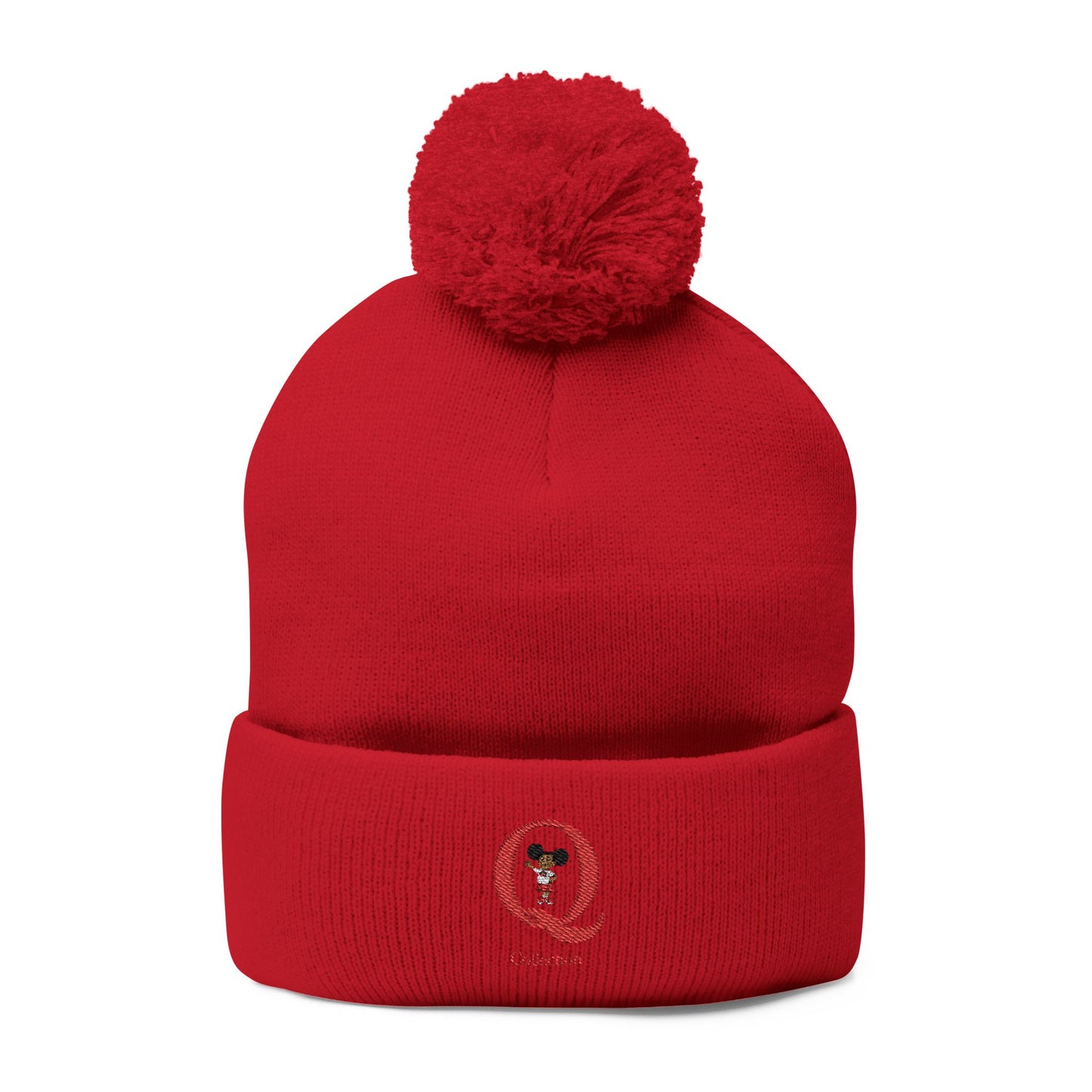 "Q" Pom-Pom Knit Cap (Embroidery)